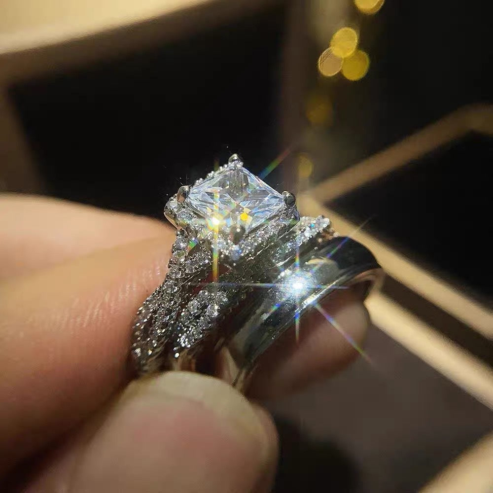 Wholesale Three-piece set of ultra-flash large zircon couple rings