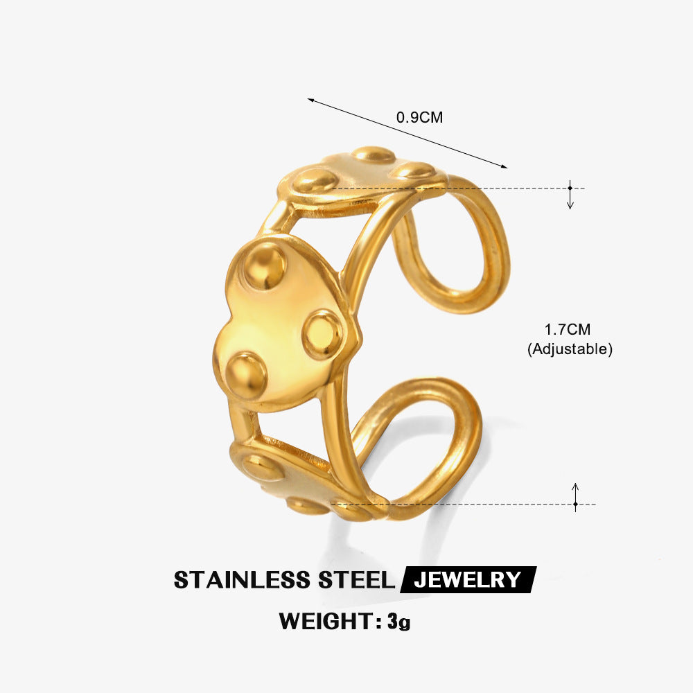 Wholesale Stainless Steel Love Heart 18K Gold Plated Open Adjustable Ring