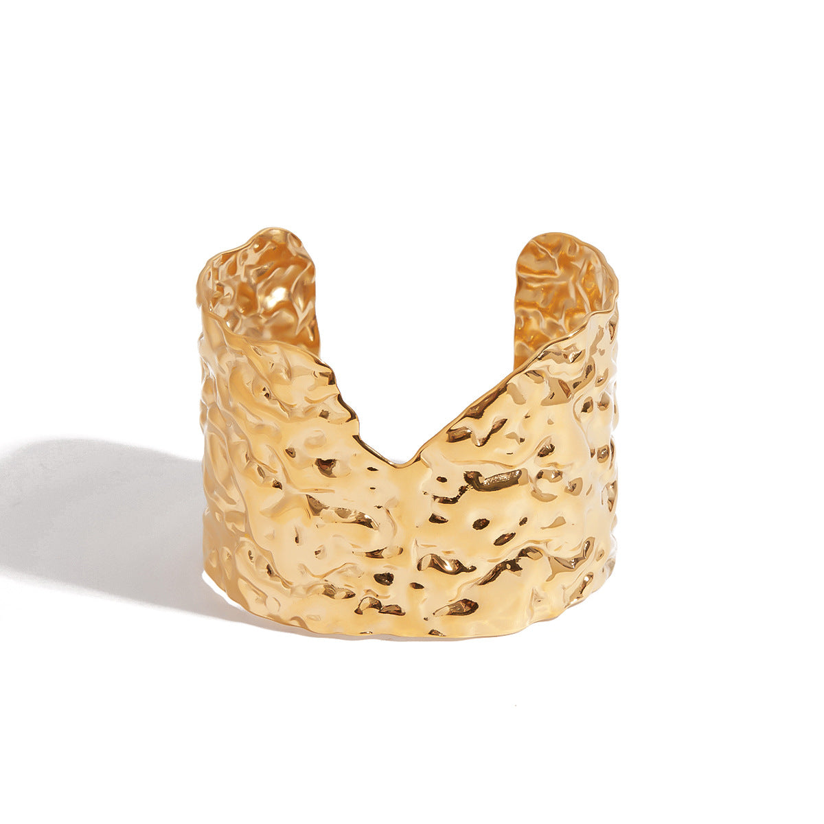 Wholesale 18K gold stainless steel hammered irregular open bracelet