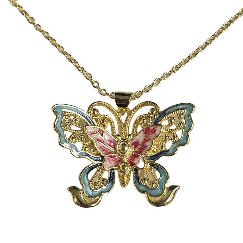 Wholesale Gold Hollow Butterfly Enamel Necklace