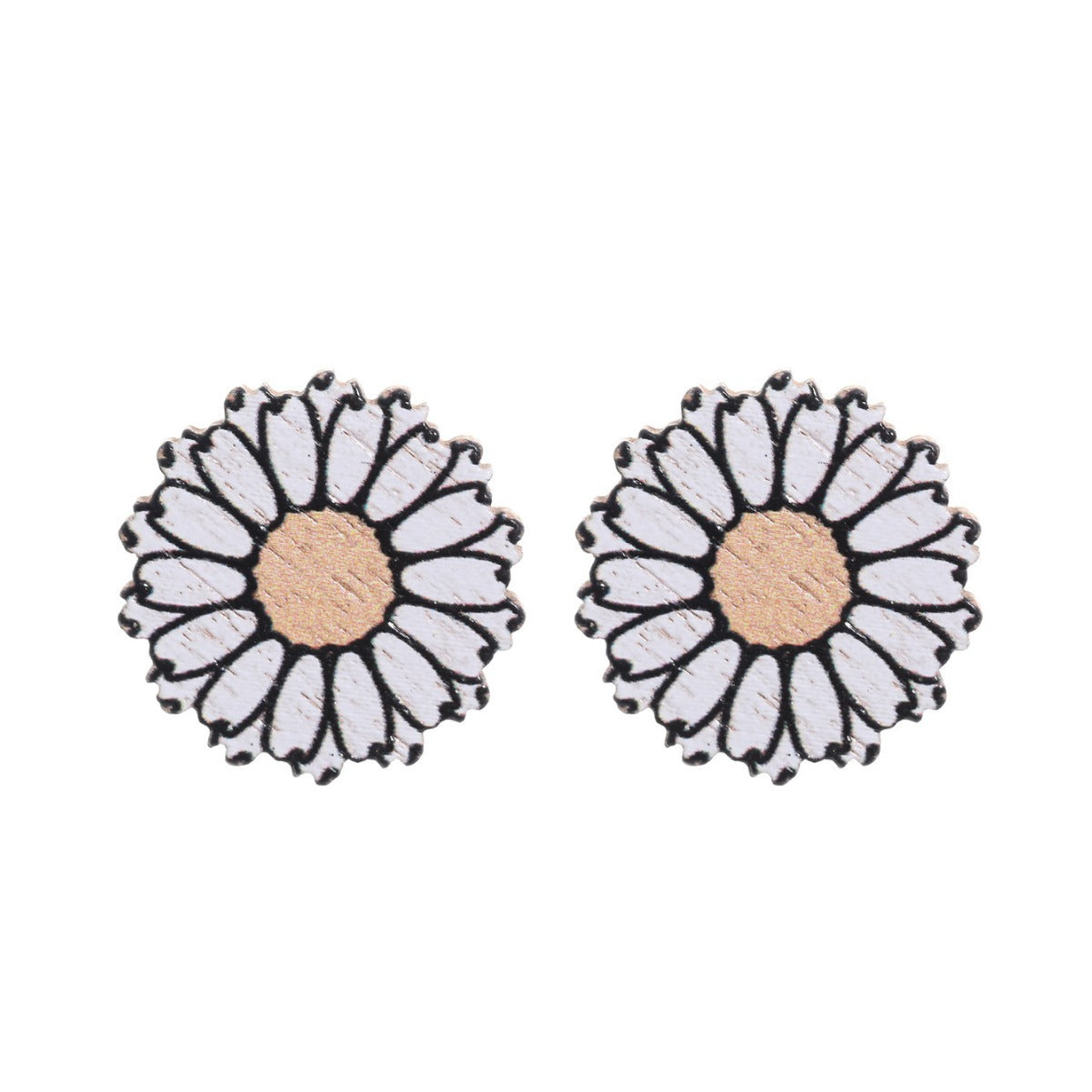 Wholesale Western Wind Sunflower Sunflower Flower Chrysanthemum Pattern Wooden Earrings