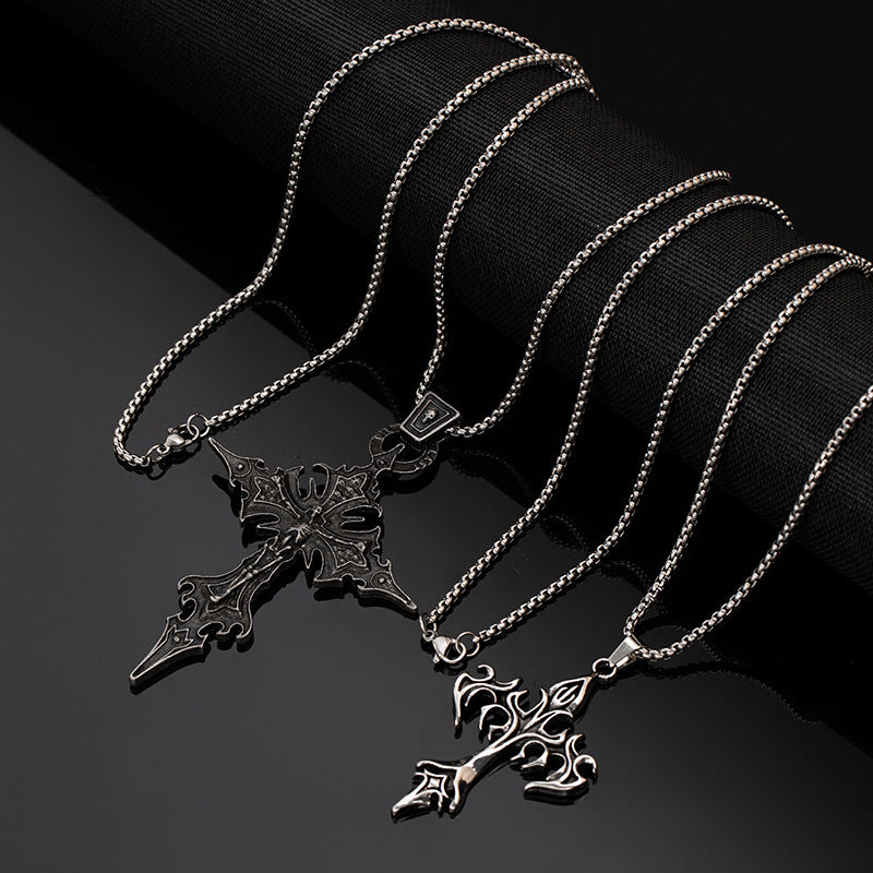 Wholesale Titanium Steel Fire Cross Pendant Necklace Gothic  Fashion Accessory
