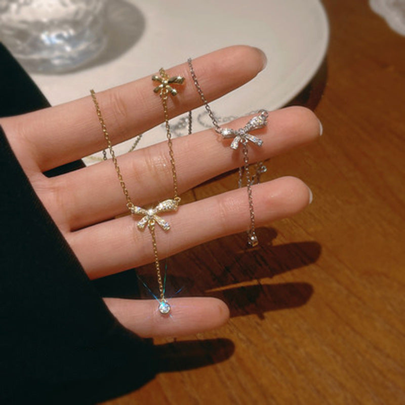 Wholesale Bow Pendant Necklace Titanium Steel Clavicle Chain Bow Necklaces Choker Necklace ACC-NE-Panshi001