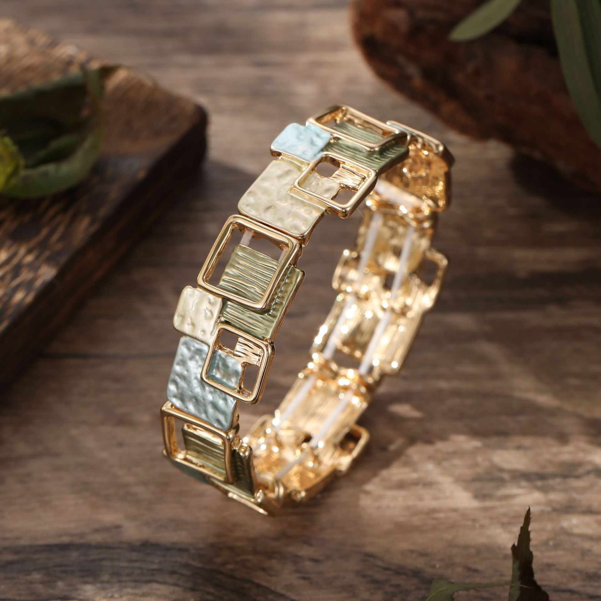 Wholesale  Colorful Oil Painting Geometric Square Earrings Bracelet Necklace Suit