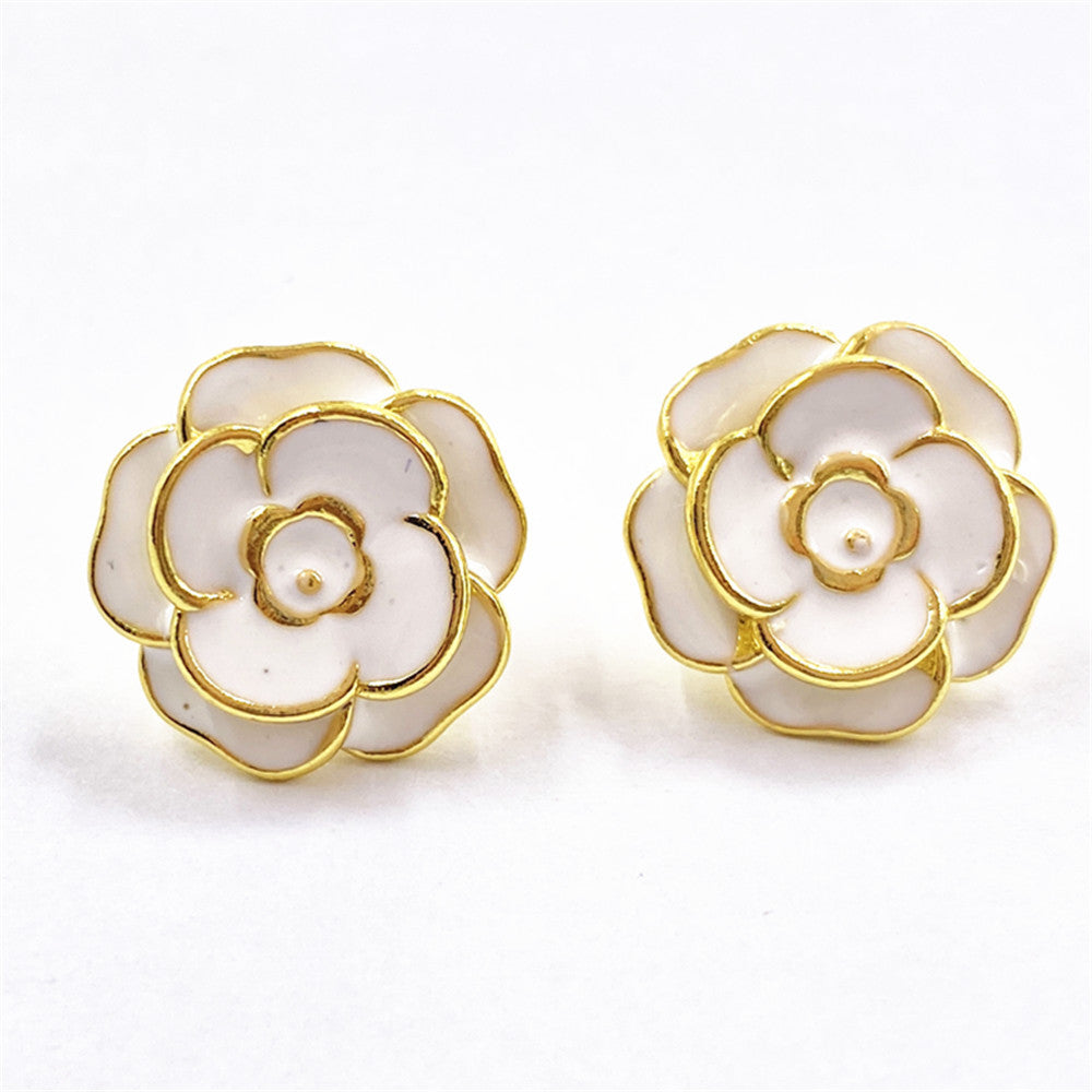 Wholesale Gold-Plated Oil-Drip Rose Earrings