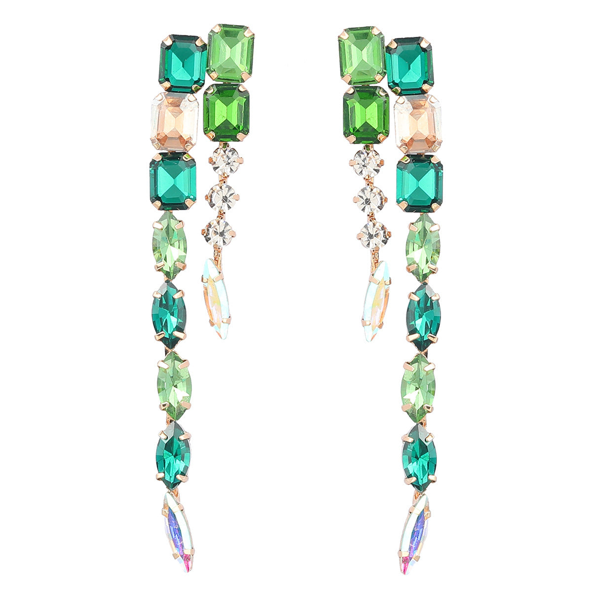 Wholesale colored diamond series diamond double layer geometric shape long alloy earrings ACC-ES-JL020