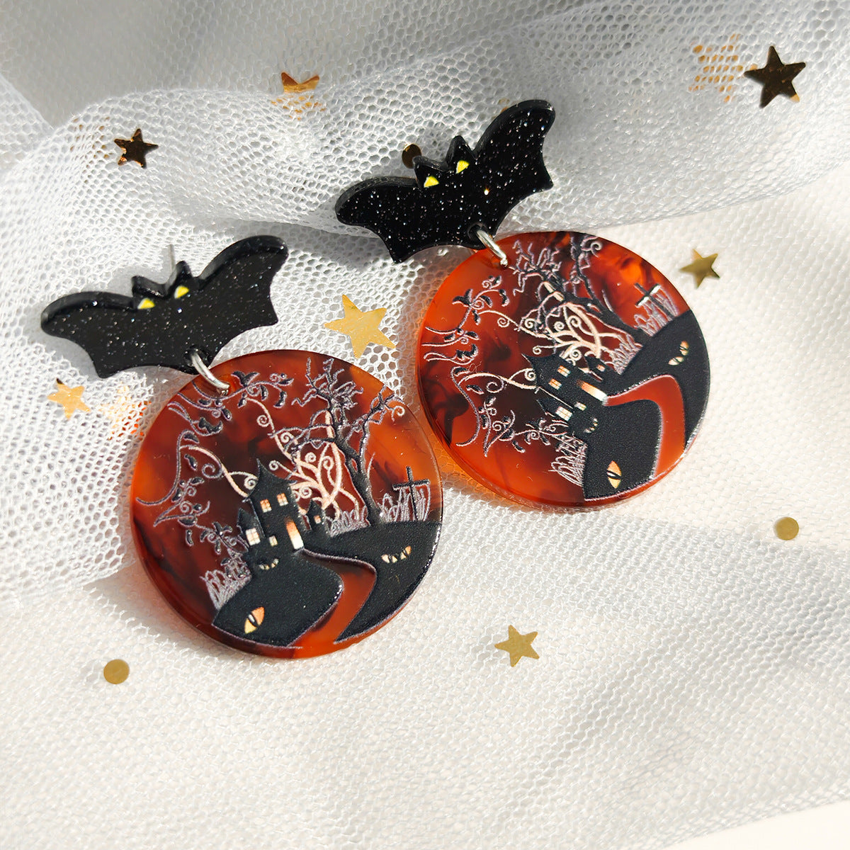 Wholesale  fun cartoon pumpkin ghost little black cat earrings