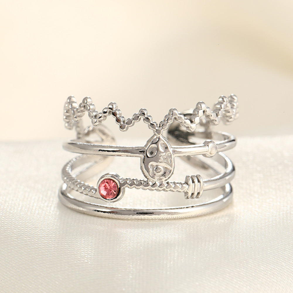 Wholesale Line Ring Micro-Inlaid Zirconia Stainless Steel Open Rings  ACC-RS-TaiMei005