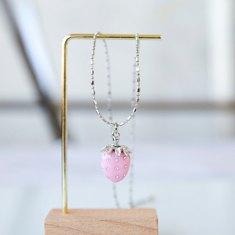 Wholesale Cute Strawberry Three-dimensional Diamond Short Necklace Clavicle Chain Choker Necklace ACC-NE-Yuchen001