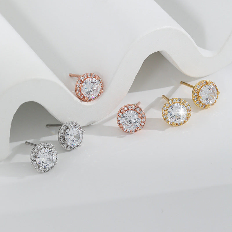 Wholesale S925 Sterling Silver Simple All-match Four-claw Round Single Diamond Earrings