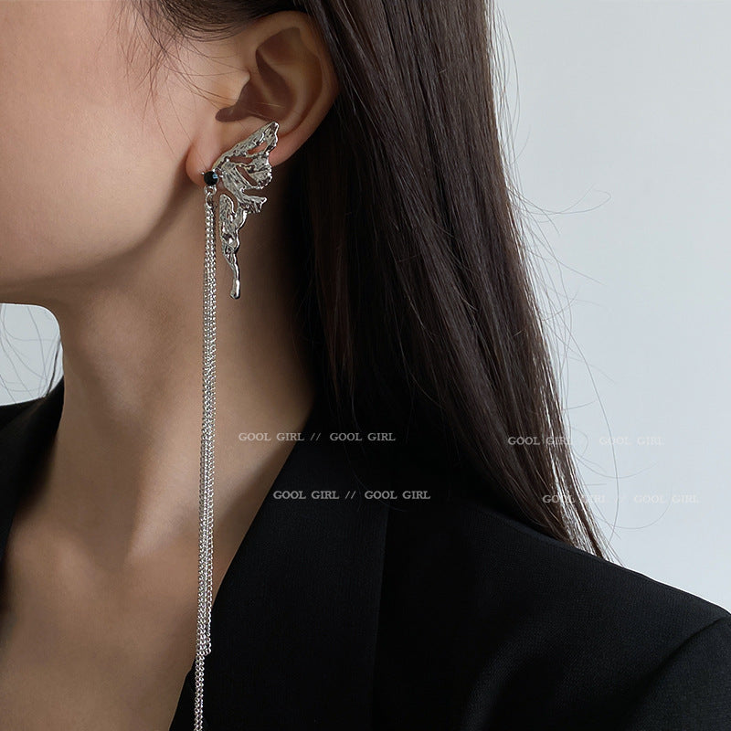 Wholesale 925 Silver Needle Asymmetric Butterfly Earrings