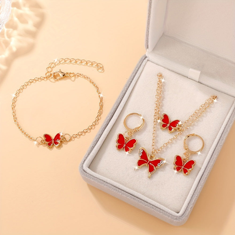 Wholesale Butterfly Design Layering Jewelry Set Zinc Alloy Necklace Earrings Bracelet Fashion Accessory For Women Gift