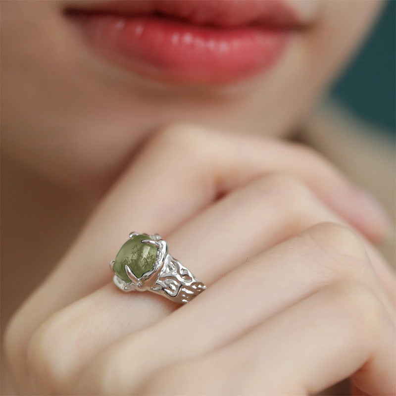 Wholesale 925 silver pleated emerald ring