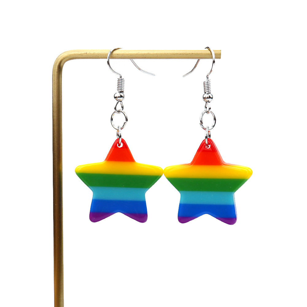 Wholesale rainbow love earrings five-pointed star resin earrings