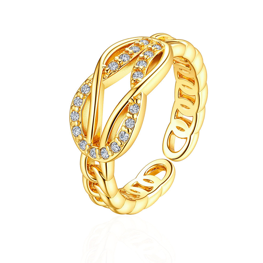 Wholesale Gold Plated Brass Zircon Adjustable Cross Horseshoe Ring Women S Chic Fashion Jewelry Accessory Boutique Resale Gift