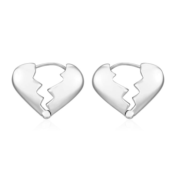 Wholesale Broken Heart Love Polished Stainless Steel Earrings ACC-ES-MuShan035