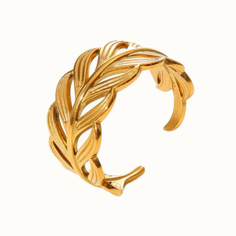 Wholesale Leaf Geometric Stainless Steel Rings 18k Gold Plated Rings ACC-RS-MuC013