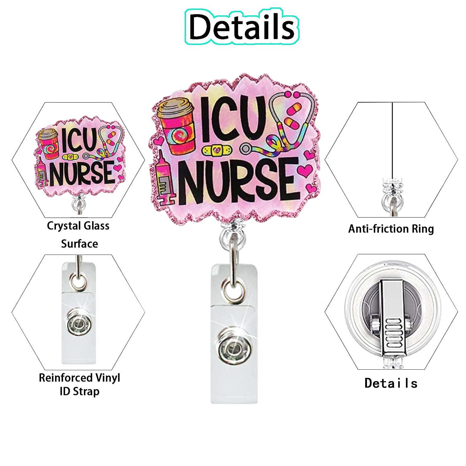 Wholesale Glitter Nurse ID Acrylic Badge Scroll Retractable Keychain Badge Reels ACC-KC-ChiHai011