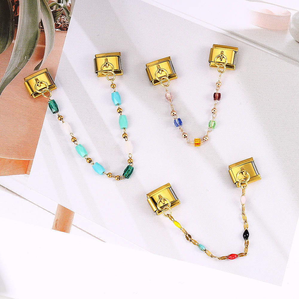 Wholesale Italian Charm Bracelet 9mm DIY Splicing Double Hanging Pendant Stainless Steel Composable Bracelet