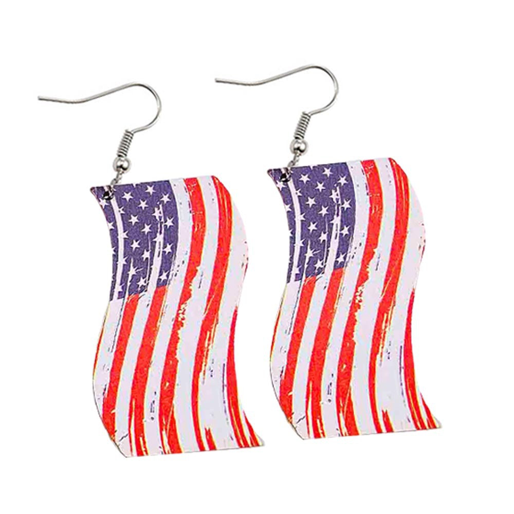 Wholesale Red Blue and White Tassel Teardrop Wooden Western-Style Stud Earrings