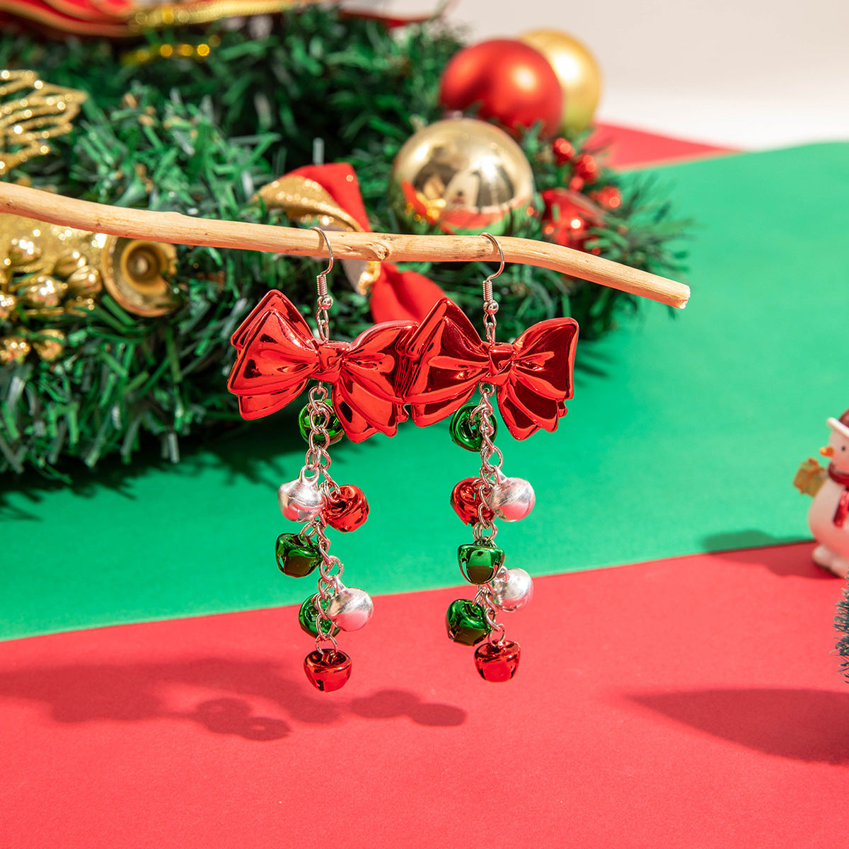 Wholesale Christmas color bell ear hook design sense bow creative earrings