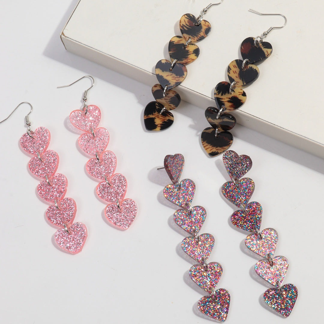Wholesale  Acrylic Heart Love Leopard Valentine's Day Tassel Earrings