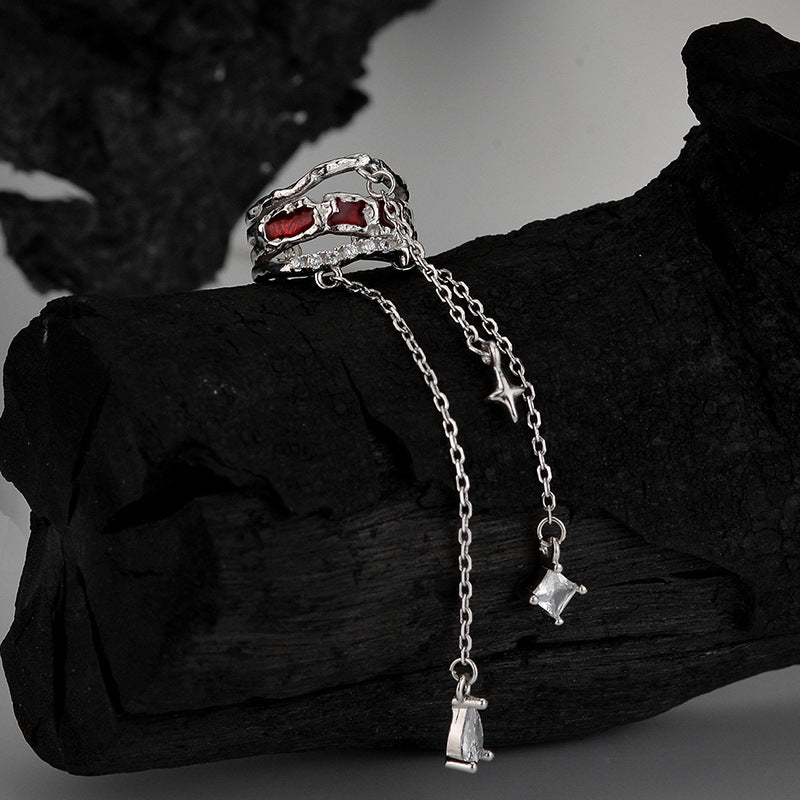 Wholesale S925 Sterling Silver Wine Red Enamel Long Tassel Ear Clip ACC-ES-YWE001