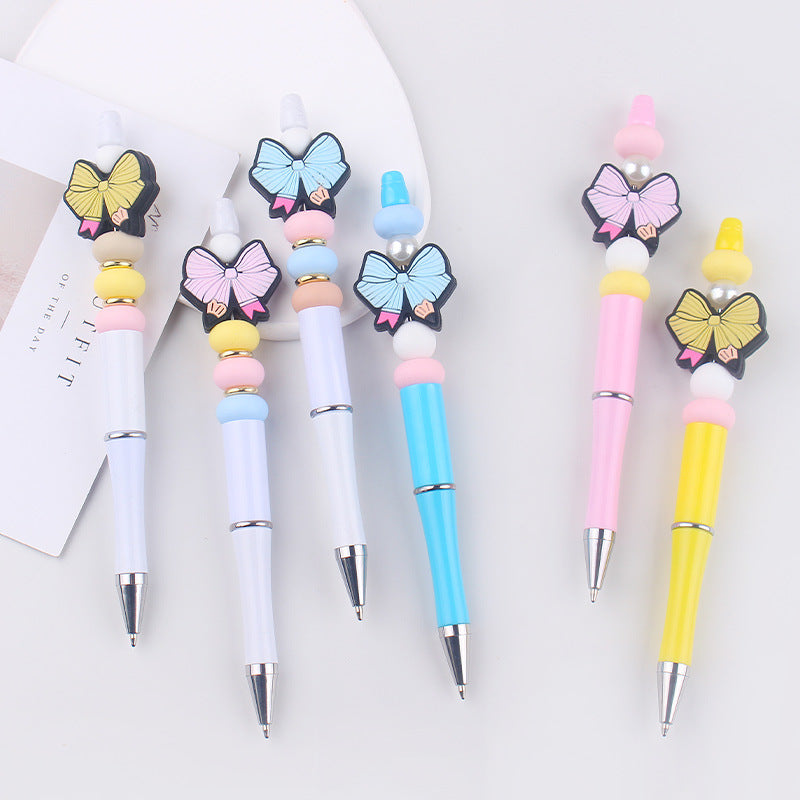 Wholesale  Teachers' Day Beaded Pen DIY Creative Cartoon Bow Silicone Beaded Pen
