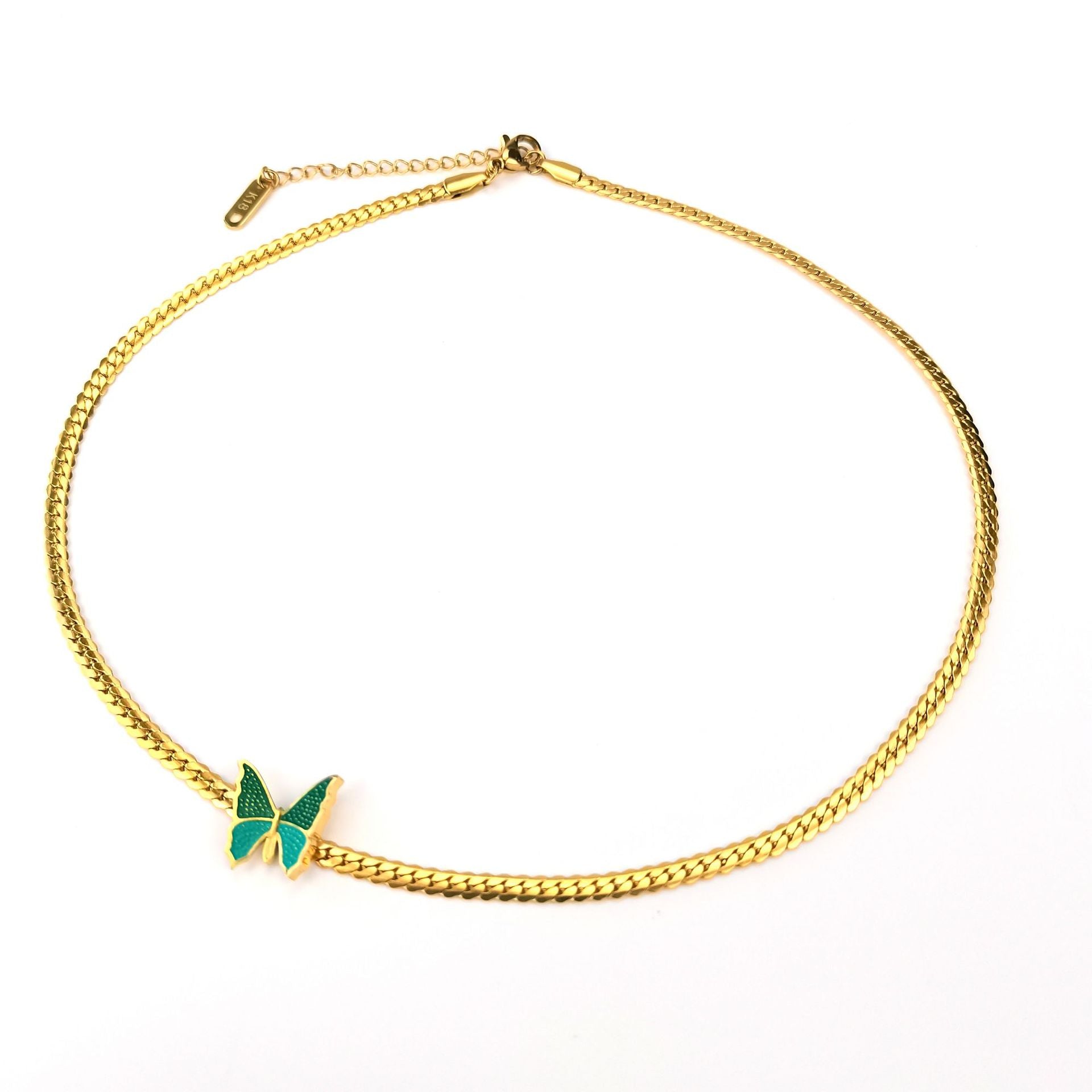 Wholesale Green Butterfly Necklace Titanium Steel Electroplated 18k Gold Necklaces ACC-NE-GuDi009