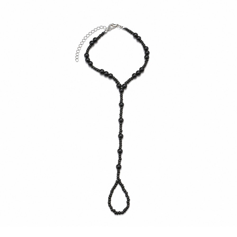 Wholesale Personality Black Beaded Rice Beads Adjustable Oval Pearl CCB Large and Small Beaded Elastic Women's Bracelet
