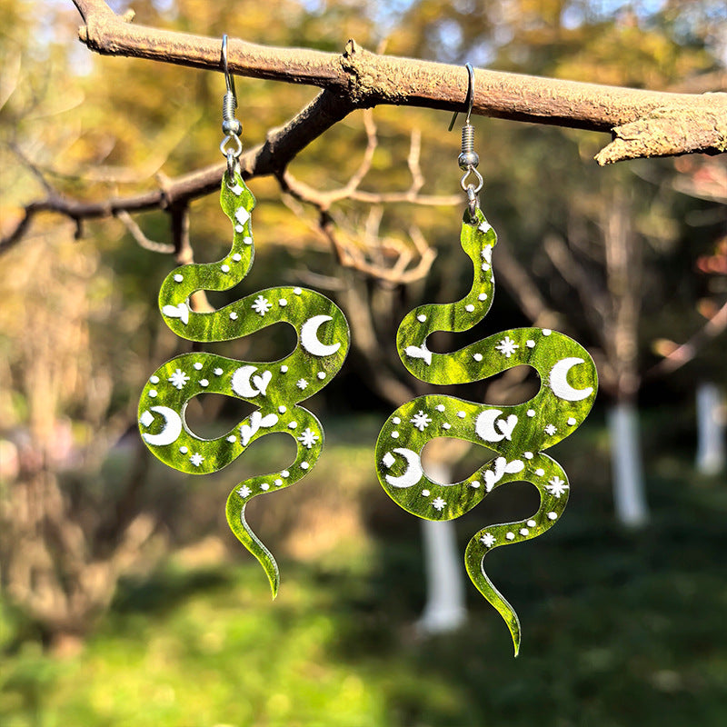 Wholesale Star Moon Pattern Snake Pendant Acrylic Earrings