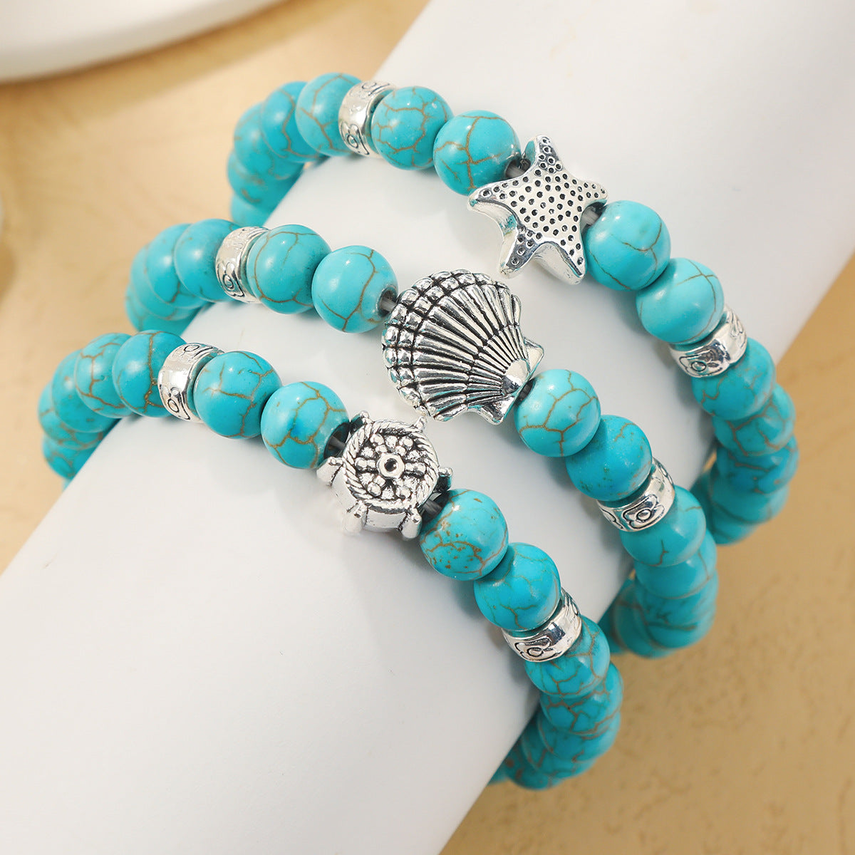 Wholesale Retro Turquoise Beaded Bracelet Set,  Trendy Fashion Accessory for Resale