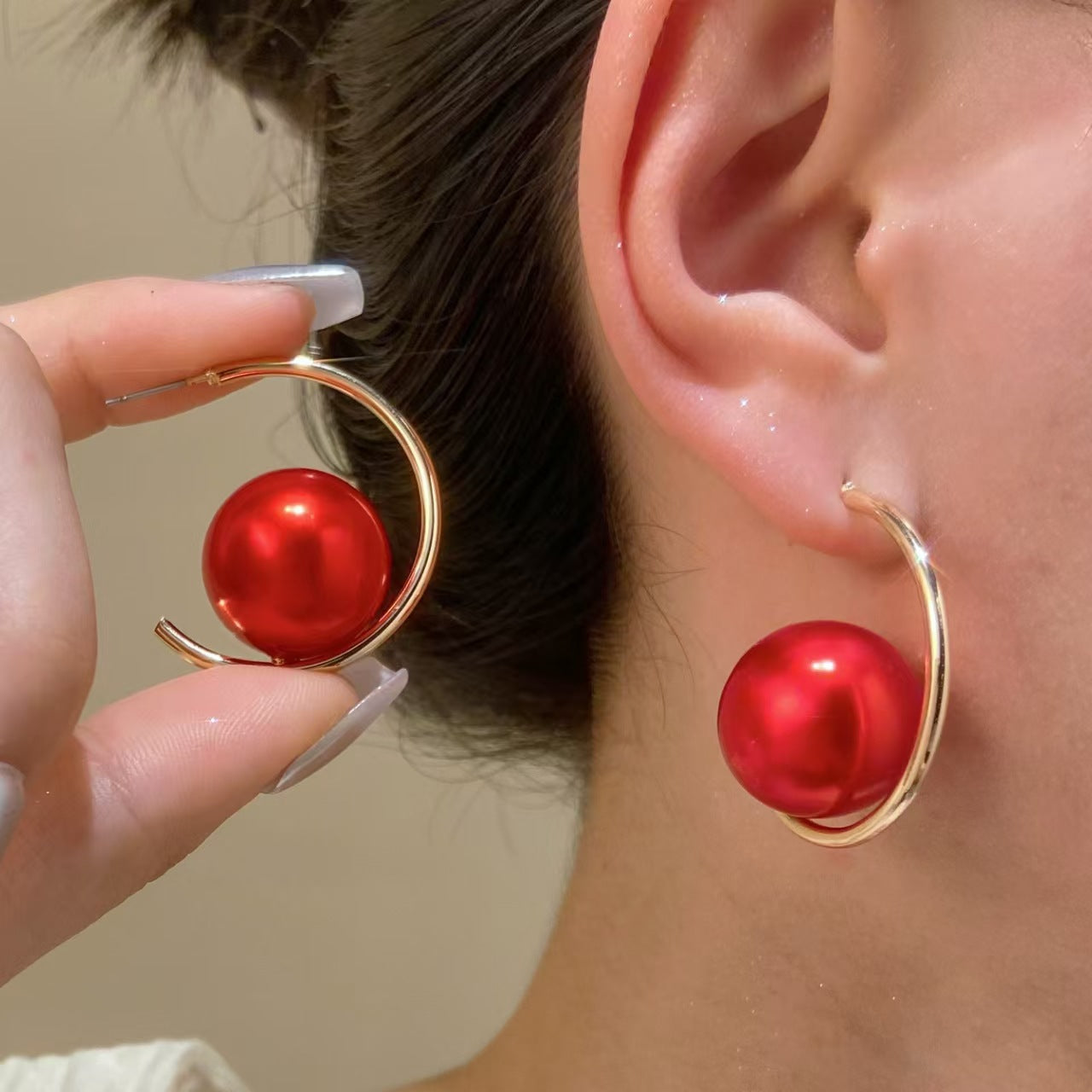 Wholesale Large Pearl C Shape Geometric Earrings For Women Gold Tone Alloy Party Jewelry Accessory