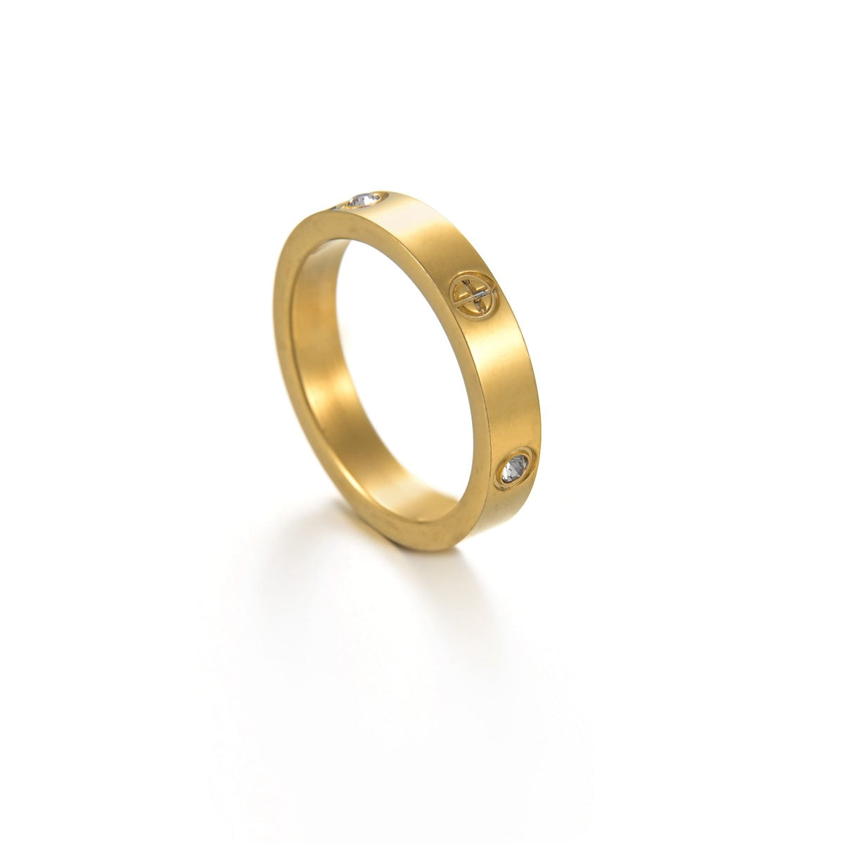 Wholesale Gold Stainless Steel Diamond-Encrusted Ring,  Everyday Wear Jewelry Accessory for Couples
