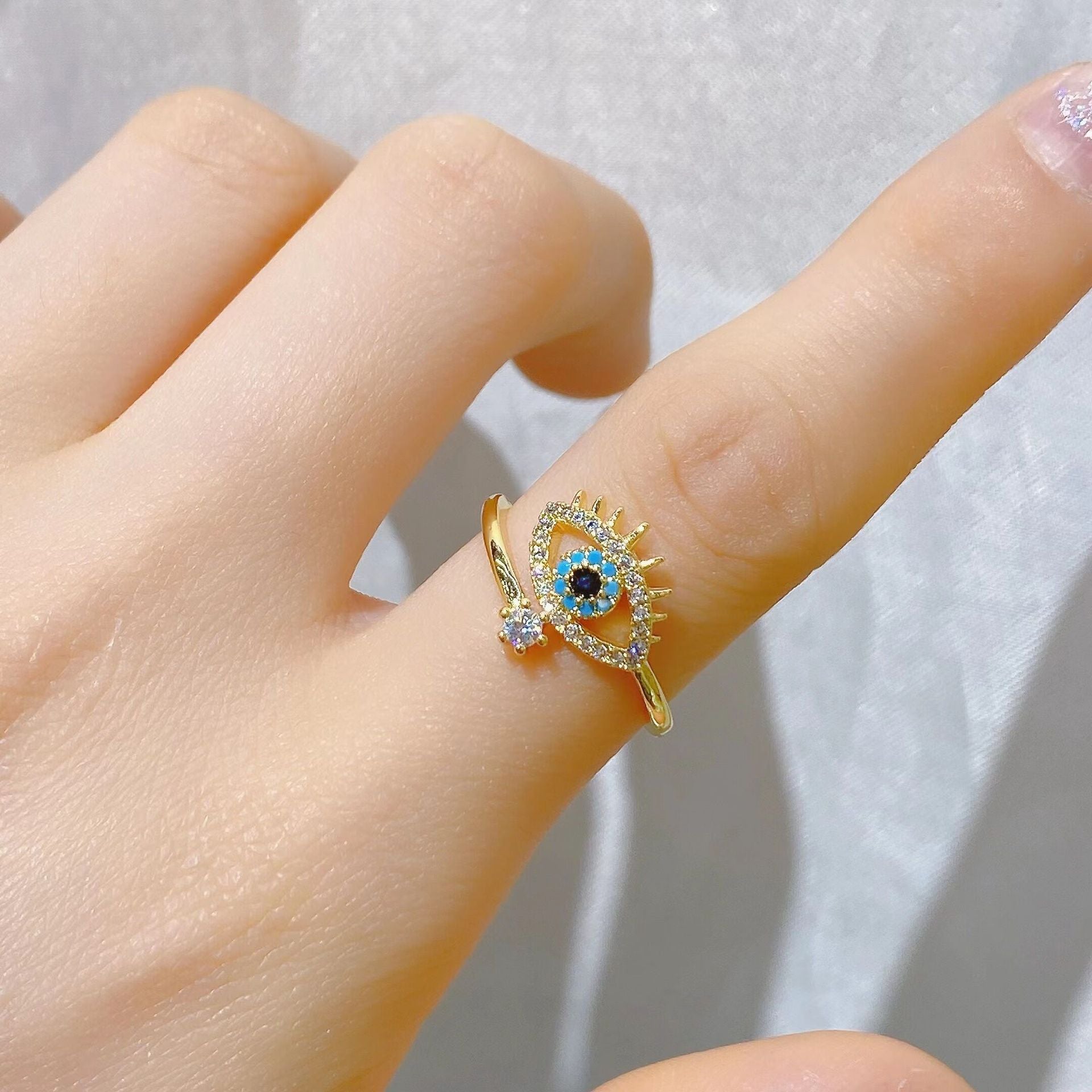Wholesale Evil Eye Adjustable Ring for Women,  Gold Zinc Alloy Fashion Jewelry Accessory Boutique Resale