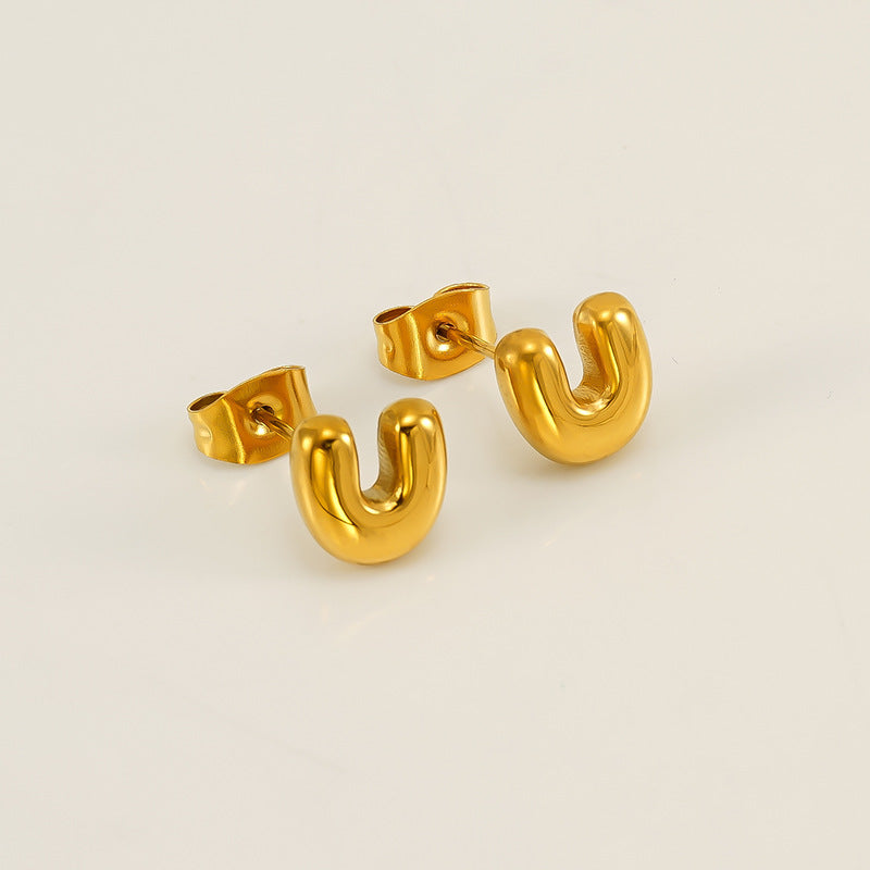 Wholesale 26 Letter Earrings Plated with 18K Gold Mini Letter Earrings Stainless Steel Earrings ACC-ES-ZhongYao008