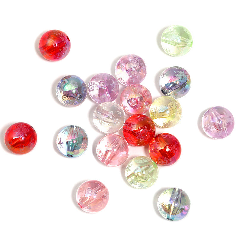 Wholesale 100pcs/pack Christmas color printed snowflake Acrylic Beads DIY Bead Accessories