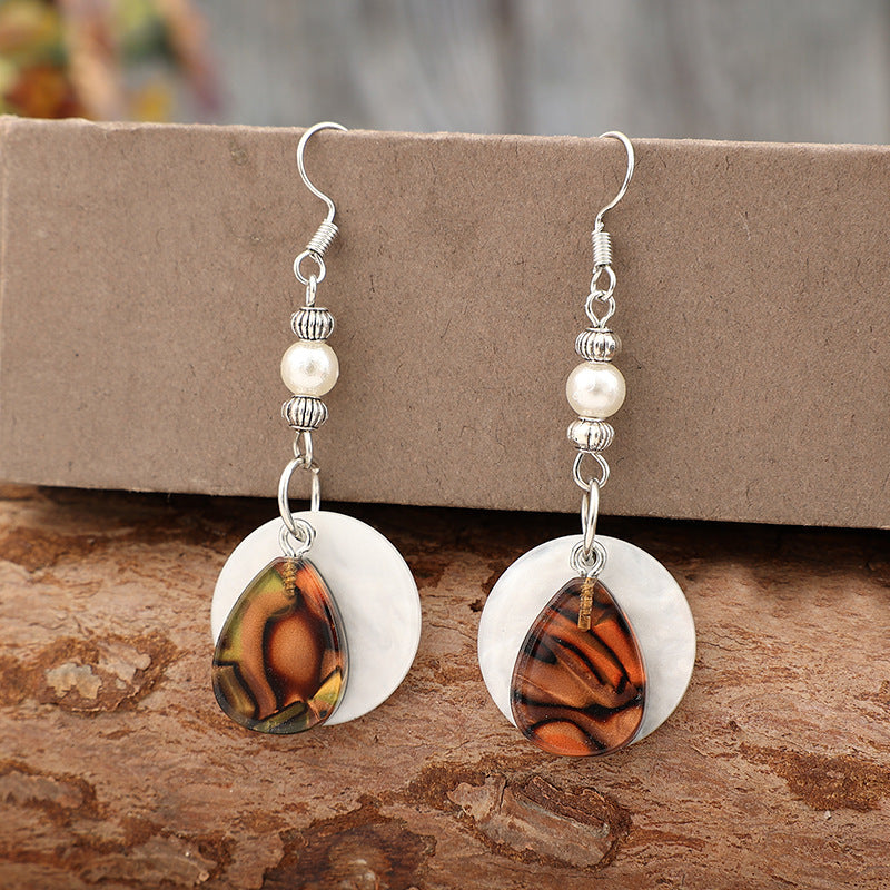 Wholesale  Bohemian Style Alloy Round Spliced Acrylic Drop Earrings