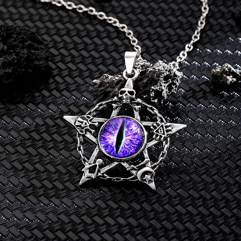 Wholesale  Devil's Eye necklace trendy retro five-pointed star pendant alloy punk style necklace