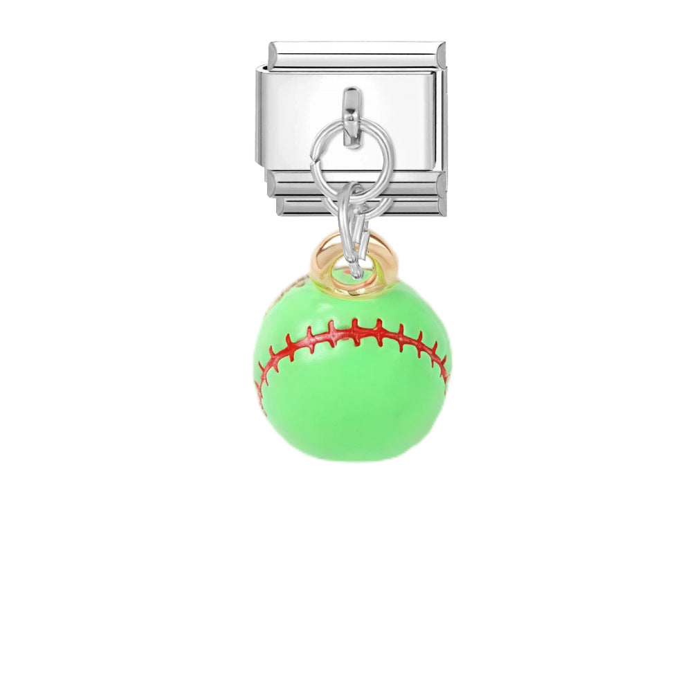 Wholesale Titanium Steel Italian Modular Bracelet with Sports Ball Pendants,  Trendy Gift for Friends,  Jewelry Accessory