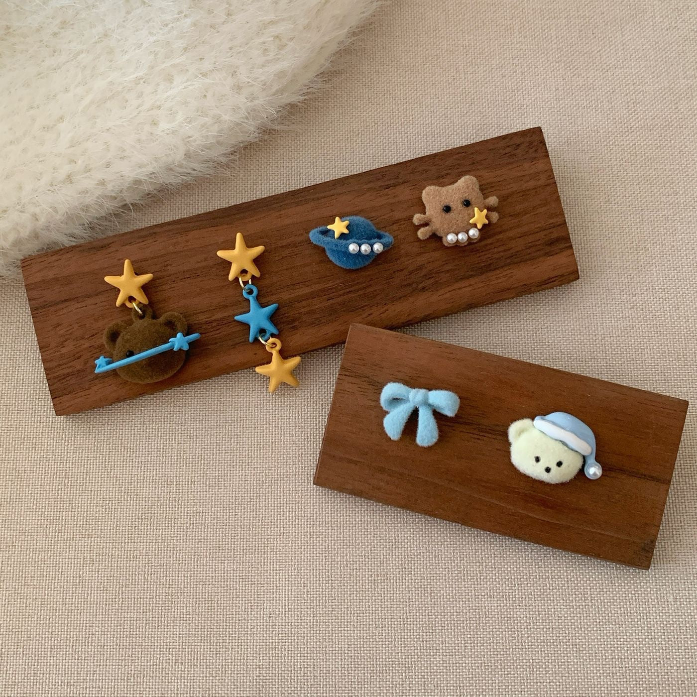 Wholesale cartoon cute star bear plush earrings