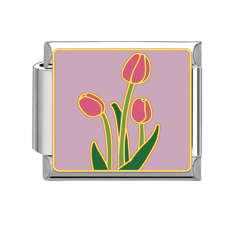 Wholesale Italian Modular Bracelet 9mm DIY Splicing Removable Stainless Steel Flower Combinable Bracelet