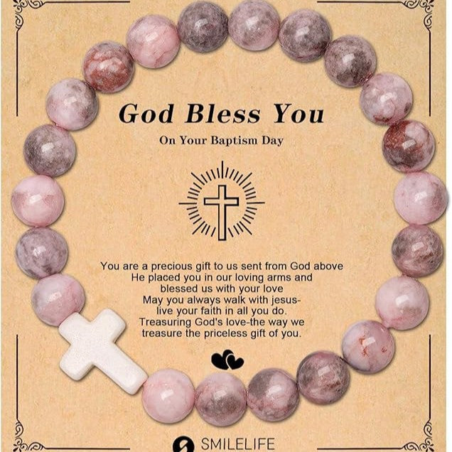 Wholesale 5pcs Natural Stone Beaded Bracelet Cross