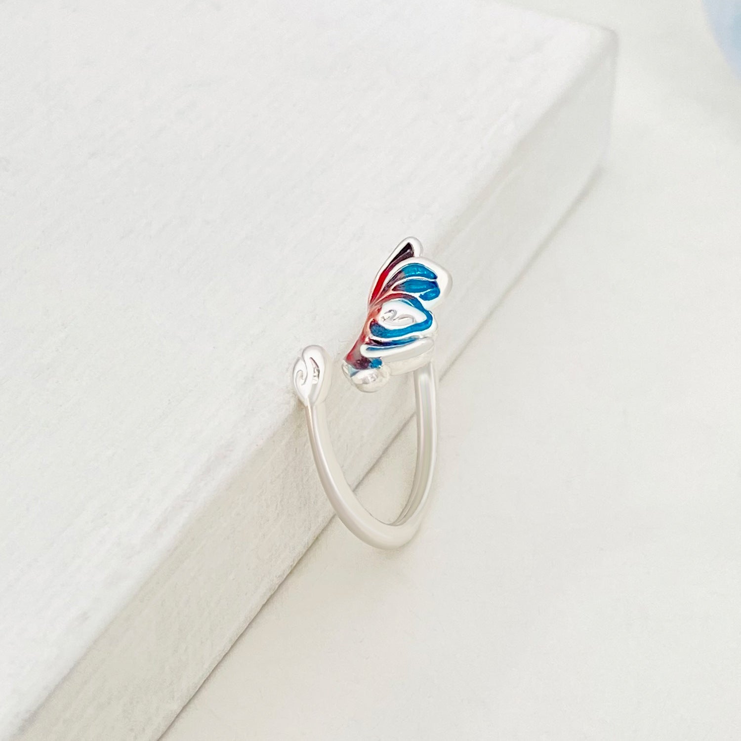 Wholesale Enamel Burned Blue Lotus Ring