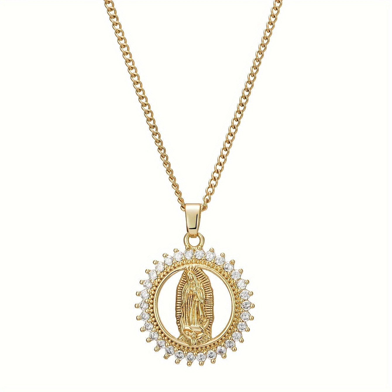 Wholesale 18K Gold Plated Crystal Sunflower Hollow Pendant Cuban Chain Necklace Trendy Gift Jewelry
