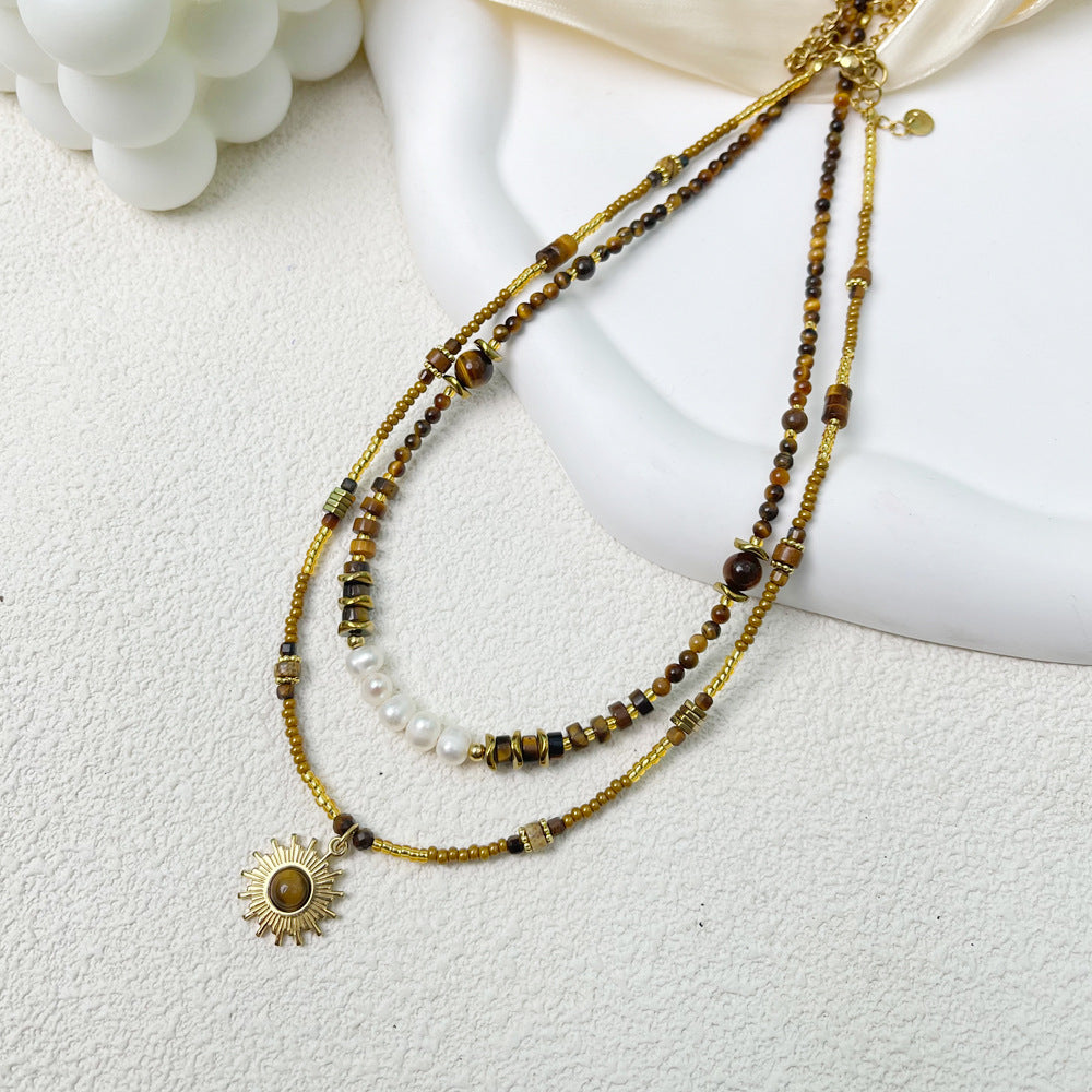 Wholesale Natural Tiger Eye Stone Rice Beads Necklace