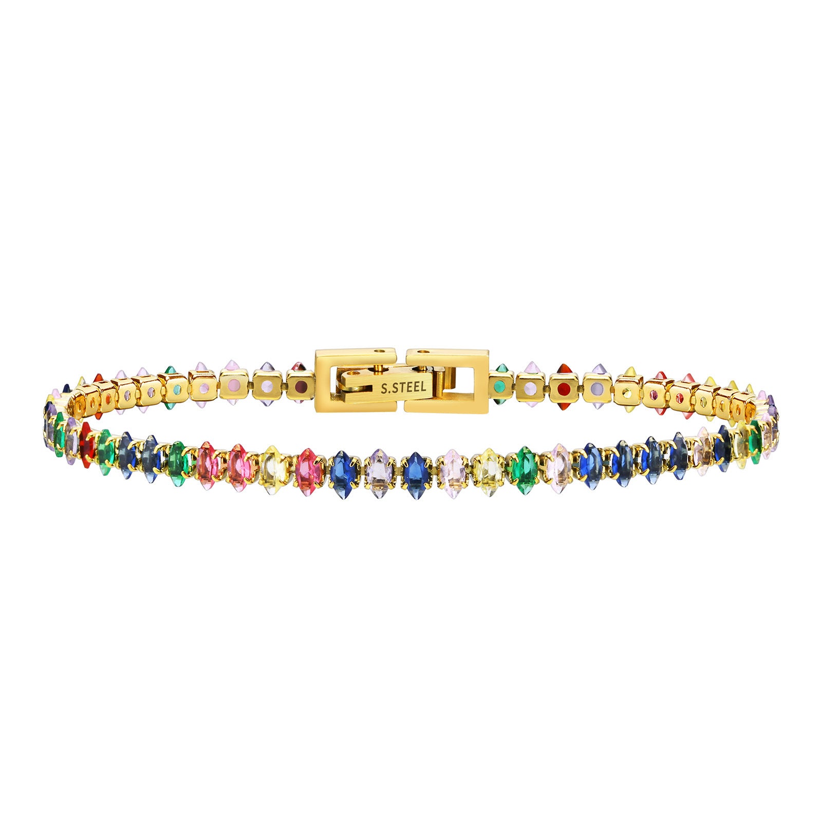 Wholesale Stainless Steel Gold Tone Marquise Zircon Bracelet Summer Chic Everyday Wear Women S Jewelry Accessory