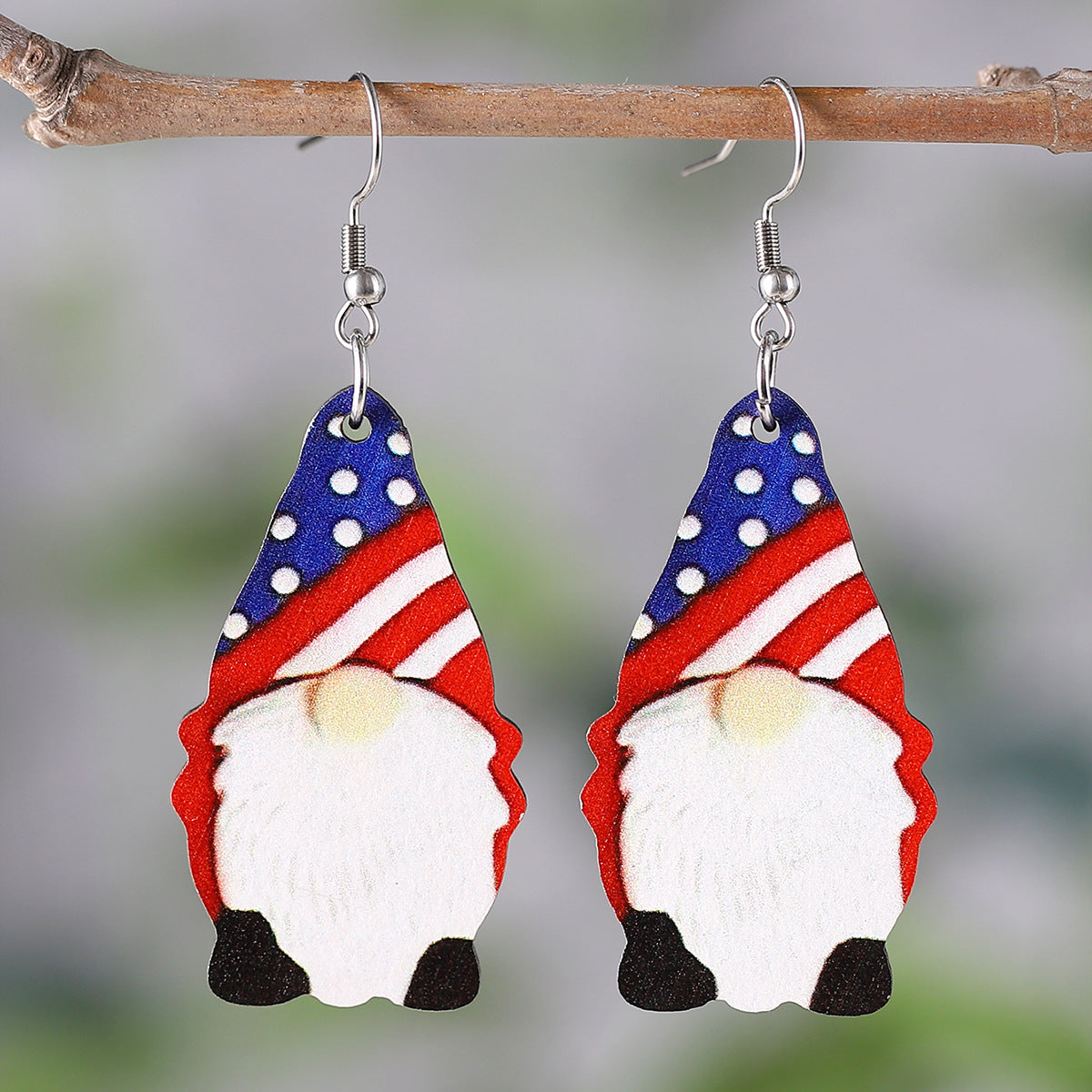 Wholesale of American Independence Day Five Pointed Star Rainbow Bull Head Heart Wooden Double Sided Earrings ACC-ES-ChuLian015