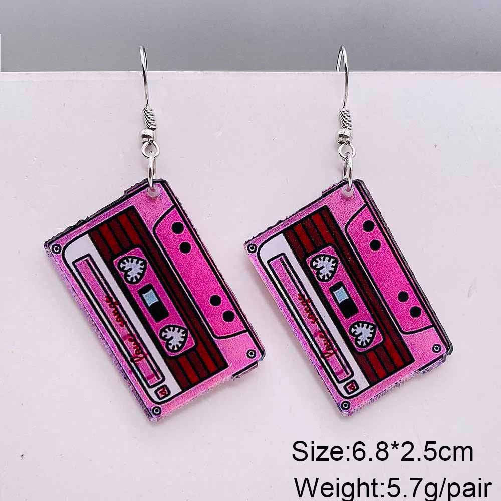Wholesale Acrylic Retro Style Tape Earrings Record Game Console Earrings