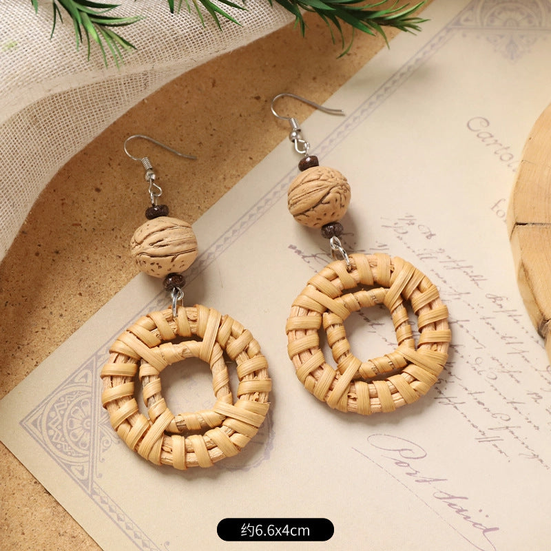 Wholesale Handmade Rattan Woven Bohemian Earrings